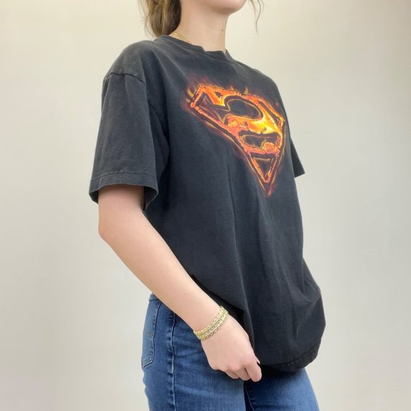 L VINTAGE SUPERMAN FIRE GRAPHIC OVERSIZED T SHIRT - Picture 1 of 3